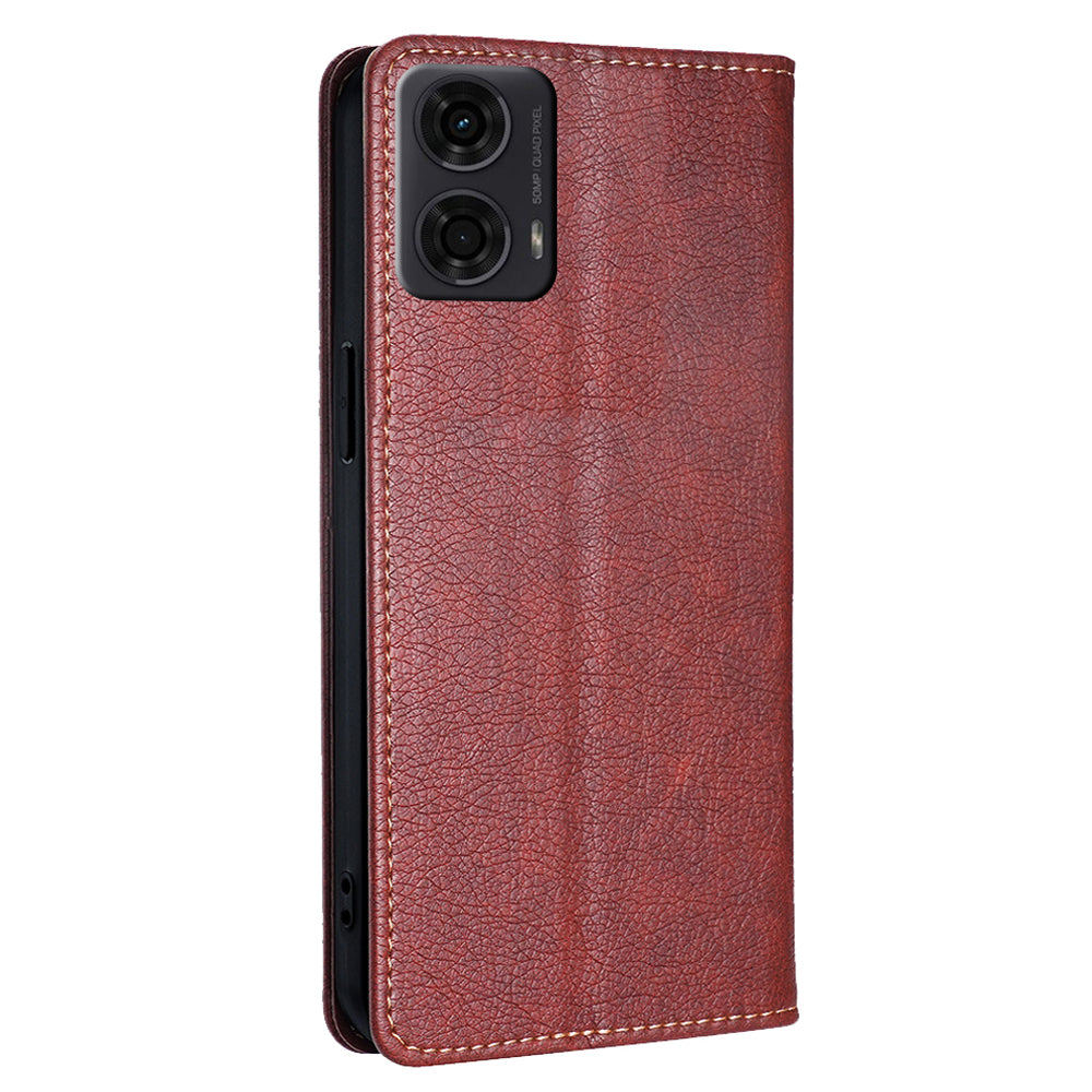 For Motorola Moto G24 4G / G04 4G Phone Case Solid Color Wallet Leather Cover - Brown