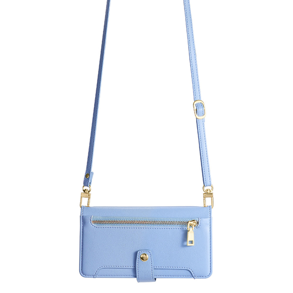 For Motorola Moto G24 4G / G04 4G Leather Case Zipper Wallet Phone Cover with Shoulder Strap - Blue