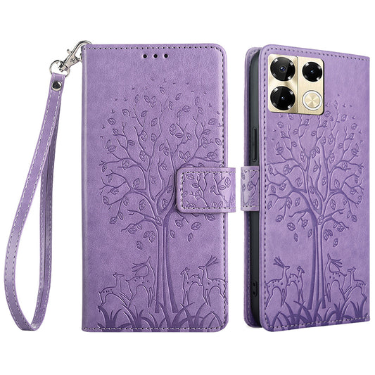 For Transsion Infinix Note 40 Pro 5G Case Tree Imprinted Stand Leather Wallet Phone Cover - Purple