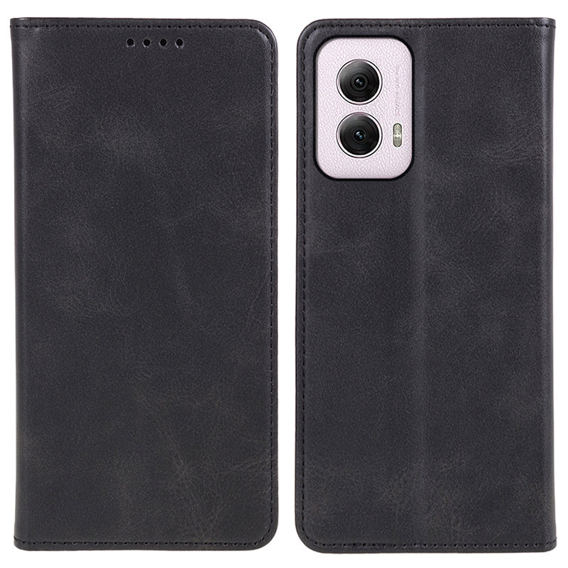 For Motorola Moto G Power (2024) Leather Case Magnetic Auto Closing PU Wallet Cover - Black
