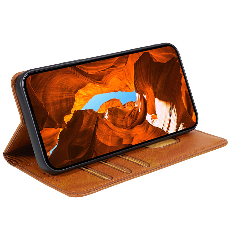 For Motorola Moto G Power (2024) Leather Case Magnetic Auto Closing PU Wallet Cover - Khaki