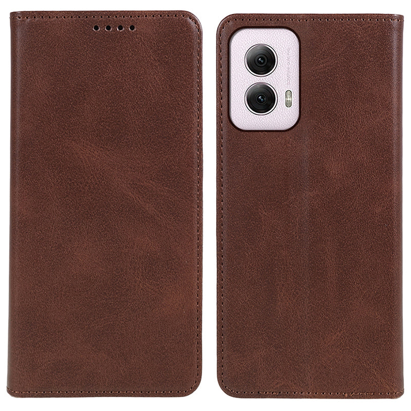 For Motorola Moto G Power (2024) Leather Case Magnetic Auto Closing PU Wallet Cover - Brown