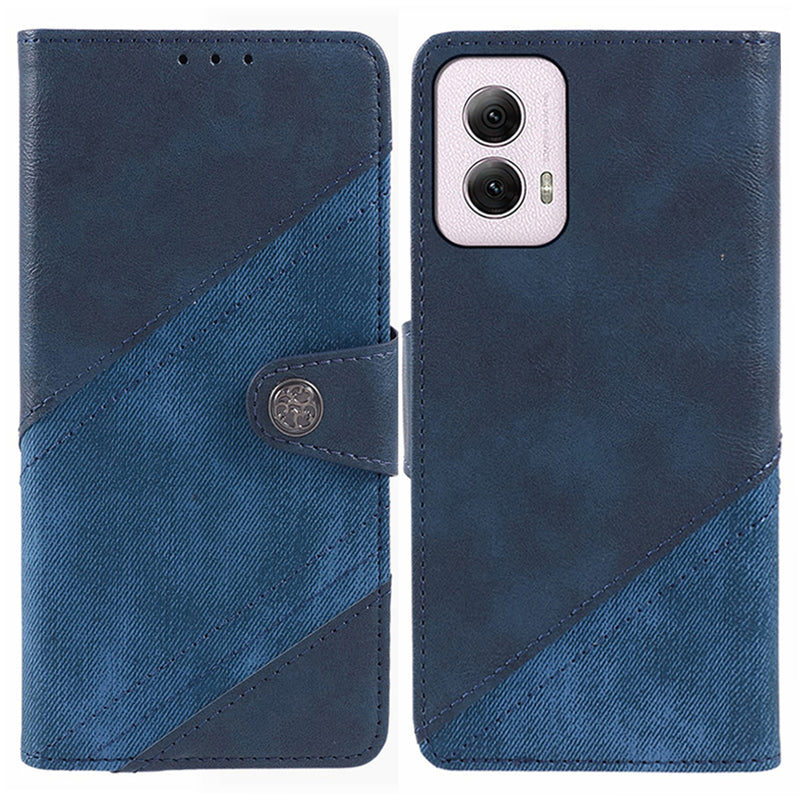 For Motorola Moto G Power (2024) Case Splicing Crazy Horse Texture Magnetic Phone Cover - Blue