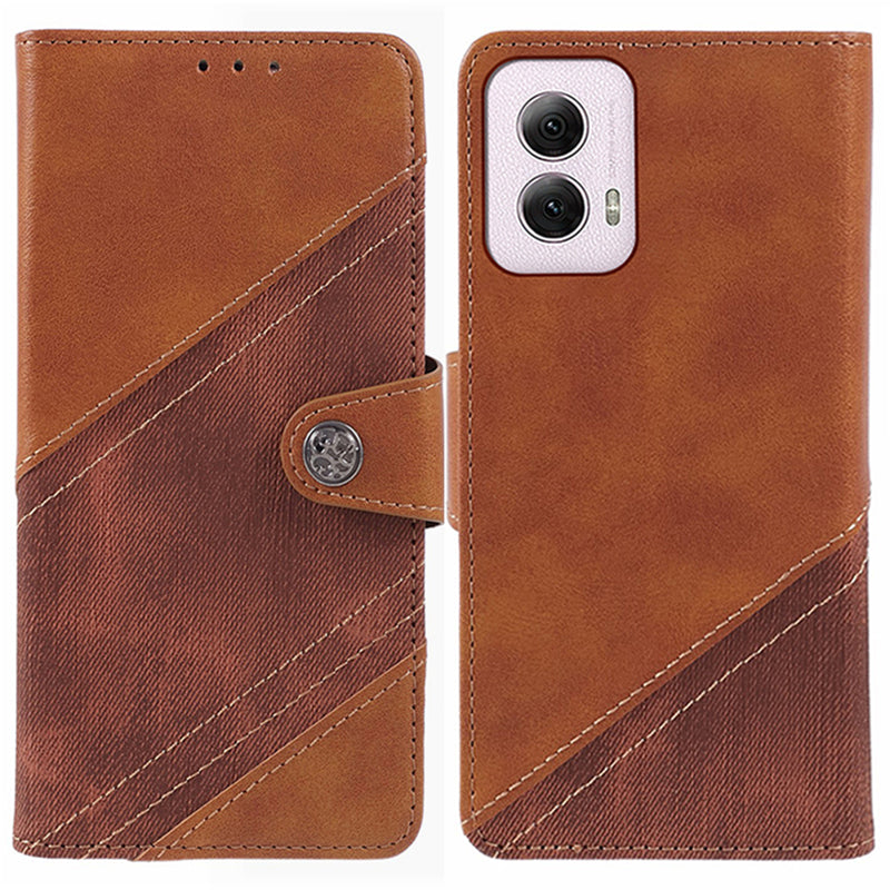 For Motorola Moto G Power (2024) Case Splicing Crazy Horse Texture Magnetic Phone Cover - Brown
