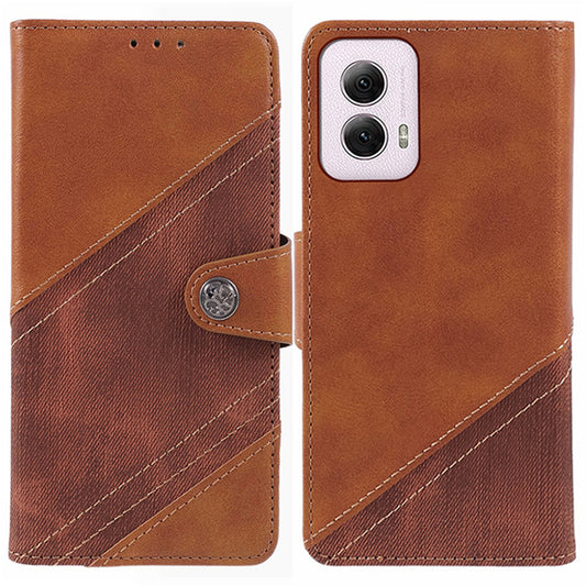 For Motorola Moto G Power (2024) Case Splicing Crazy Horse Texture Magnetic Phone Cover - Brown