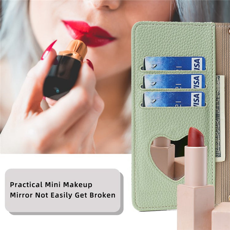 For Oppo Reno11 F 5G / F25 Pro 5G Case Mirror Leather Zipper Wallet Phone Cover with Shoulder Strap - Green