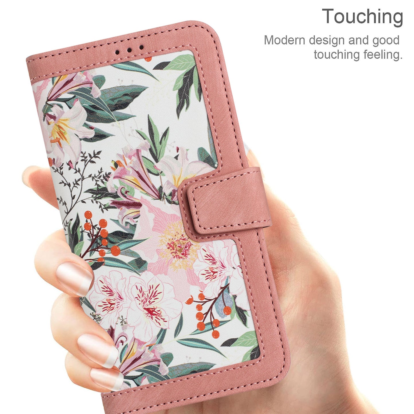 For Google Pixel 9 Phone Cover Flower Pattern PU Leather Case with Card Holder and Stand - Pink