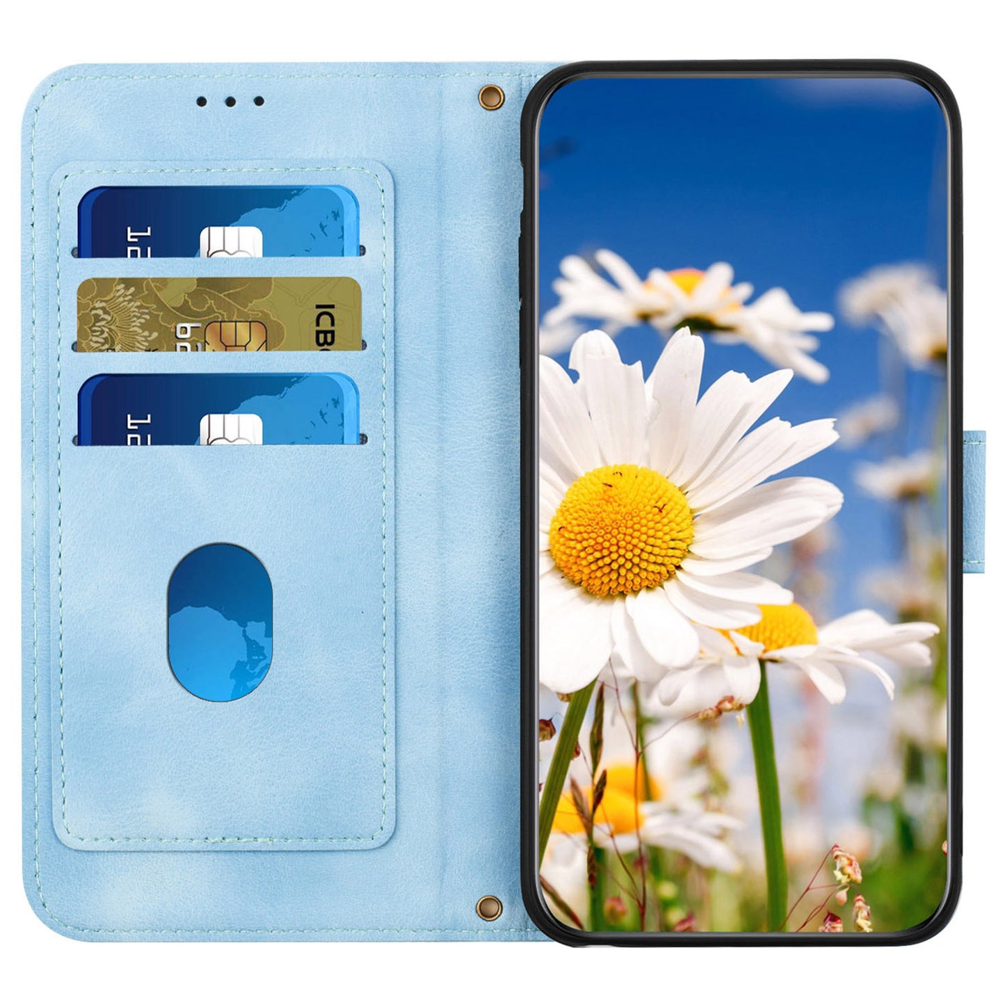 Phone Case for Google Pixel 9 Pro Flower Pattern PU Leather Stand Cover with Card Holder - Baby Blue