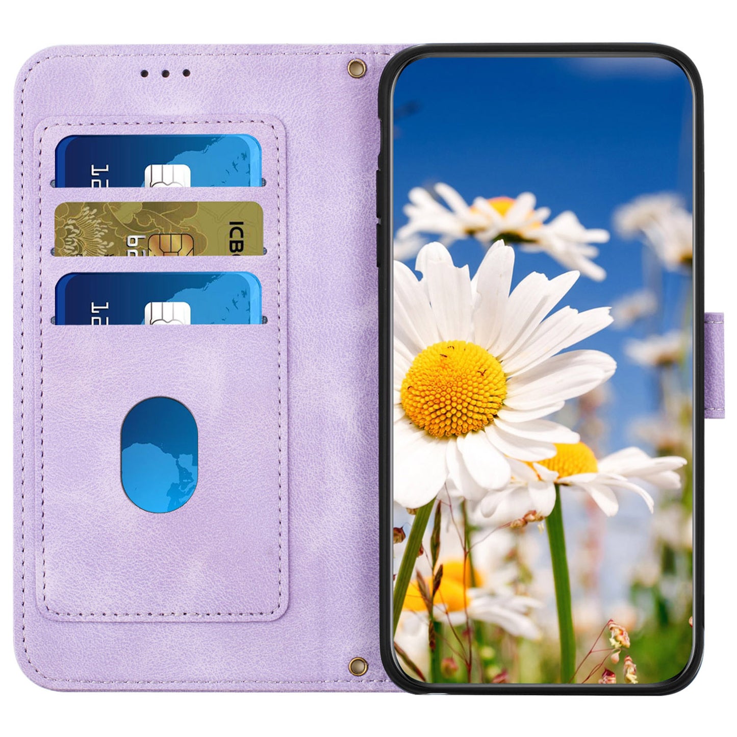 Phone Case for Google Pixel 9 Pro Flower Pattern PU Leather Stand Cover with Card Holder - Light Purple