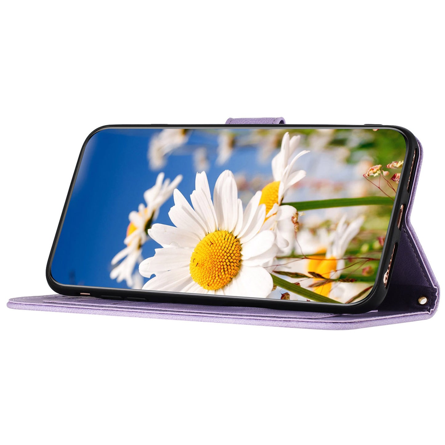 Phone Case for Google Pixel 9 Pro Flower Pattern PU Leather Stand Cover with Card Holder - Light Purple