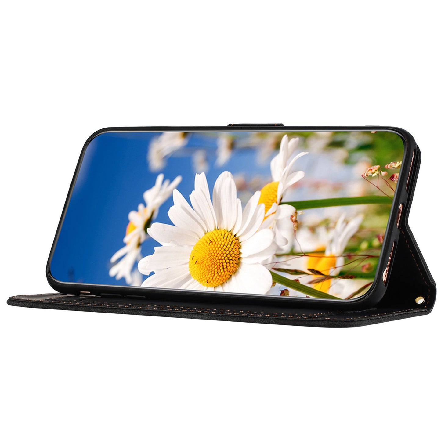 Phone Case for Google Pixel 9 Pro Flower Pattern PU Leather Stand Cover with Card Holder - Black