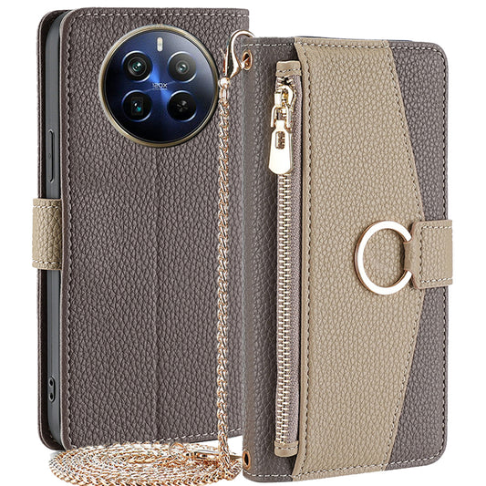 For Realme 12 Pro 5G / 12 Pro+ 5G Case with Lanyard Wallet Zipper Leather Phone Cover - Grey