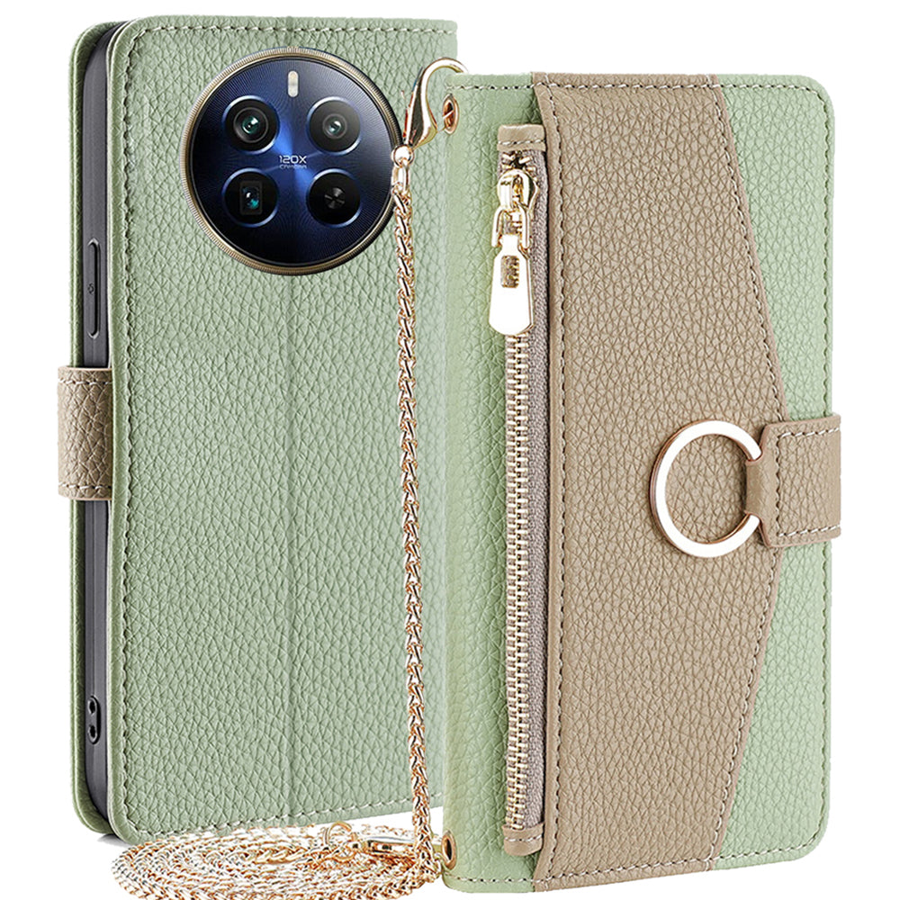 For Realme 12 Pro 5G / 12 Pro+ 5G Case with Lanyard Wallet Zipper Leather Phone Cover - Green
