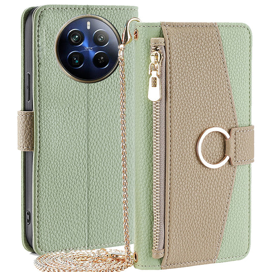 For Realme 12 Pro 5G / 12 Pro+ 5G Case with Lanyard Wallet Zipper Leather Phone Cover - Green