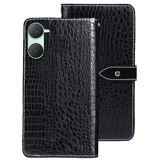 IDEWEI For vivo Y03 Wallet Cover Crocodile Texture PU Leather Phone Case Supplier - Black