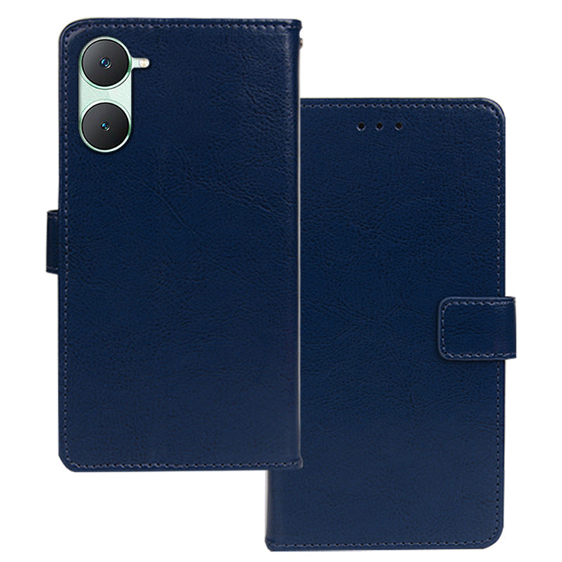 IDEWEI For vivo Y03 Case Foldable Stand Crazy Horse Texture Phone Cover - Blue