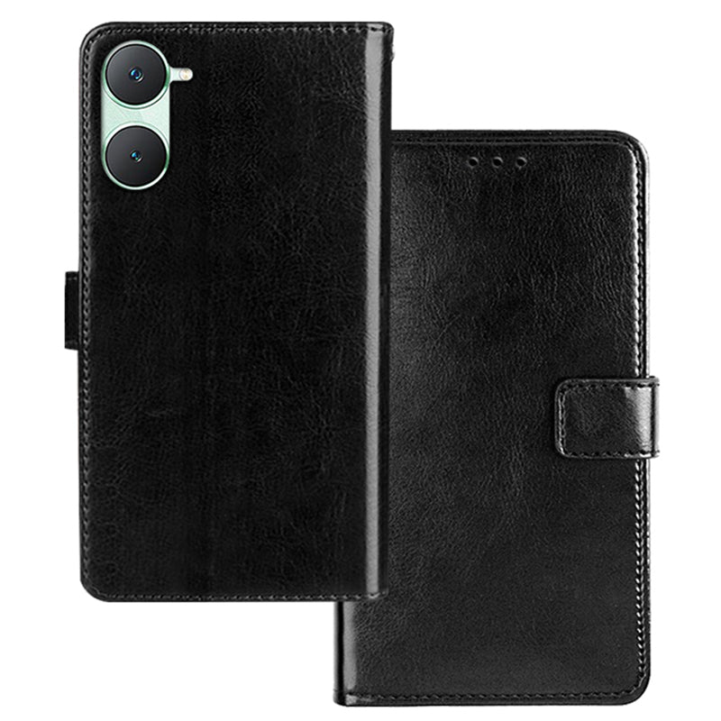 IDEWEI For vivo Y03 Case Foldable Stand Crazy Horse Texture Phone Cover - Black