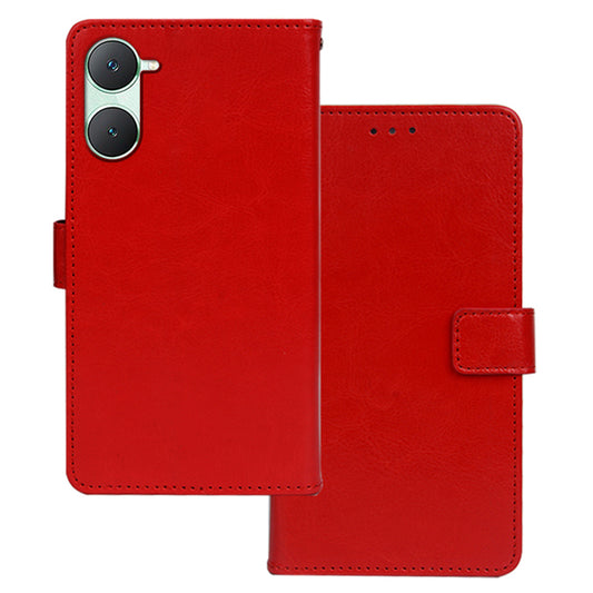 IDEWEI For vivo Y03 Case Foldable Stand Crazy Horse Texture Phone Cover - Red
