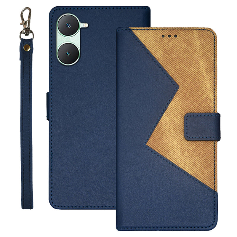 IDEWEI For vivo Y03 Case Anti-scratch PU Leather+TPU Phone Cover with 3 Card Slots - Blue