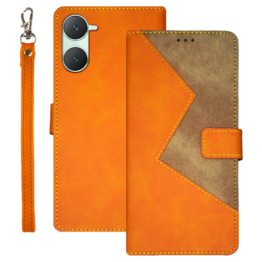 IDEWEI For vivo Y03 Case Anti-scratch PU Leather+TPU Phone Cover with 3 Card Slots - Yellow