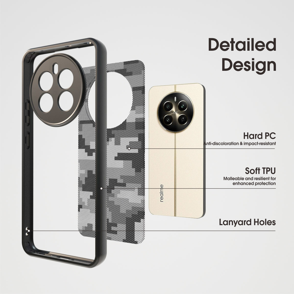 IBMRS For Realme 12+ 5G Case Drop-resistant TPU+PC Cell Phone Shell - Transparent Black