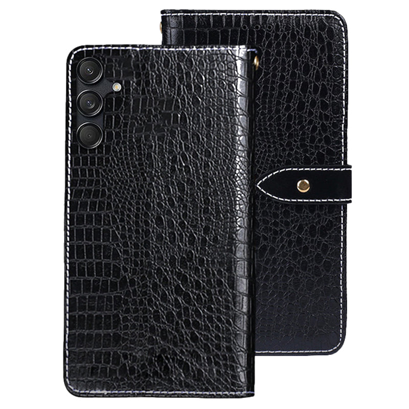 IDEWEI For Samsung Galaxy M55 5G Wallet Case Crocodile Texture Stand Phone Cover - Black