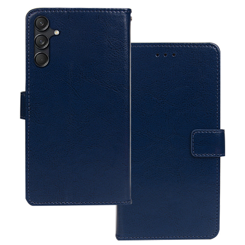 IDEWEI For Samsung Galaxy M55 5G Case PU Leather Folio Stand View Phone Cover Crazy Horse Texture - Blue