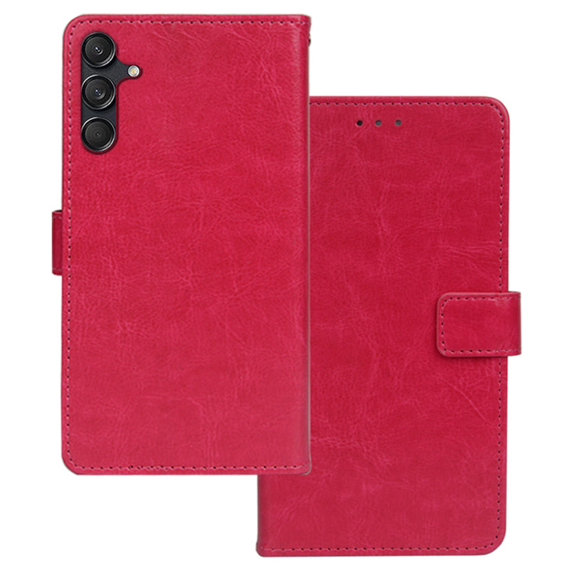 IDEWEI For Samsung Galaxy M55 5G Case PU Leather Folio Stand View Phone Cover Crazy Horse Texture - Rose