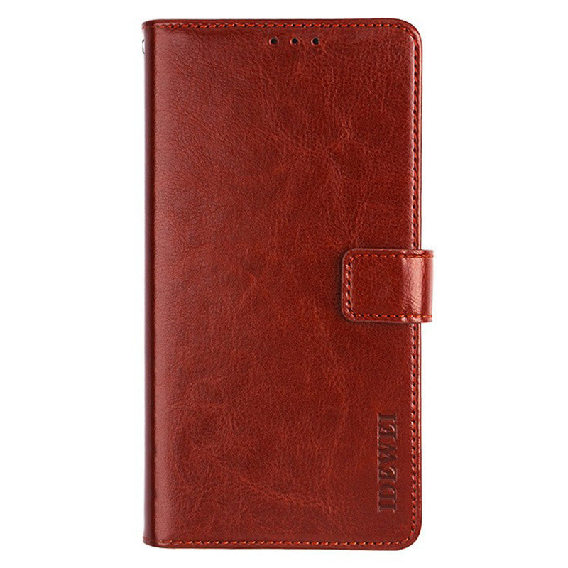 IDEWEI For Samsung Galaxy M55 5G Case Crazy Horse Texture PU Leather Phone Cover Card Holder Stand - Brown