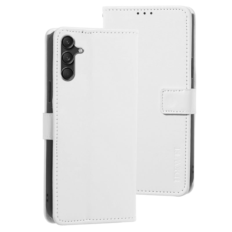 IDEWEI For Samsung Galaxy M55 5G Case Crazy Horse Texture PU Leather Phone Cover Card Holder Stand - White