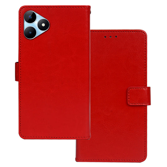 IDEWEI For Realme Note 50 4G Case Crazy Horse Texture Leather Case with Photo Card Slots - Red