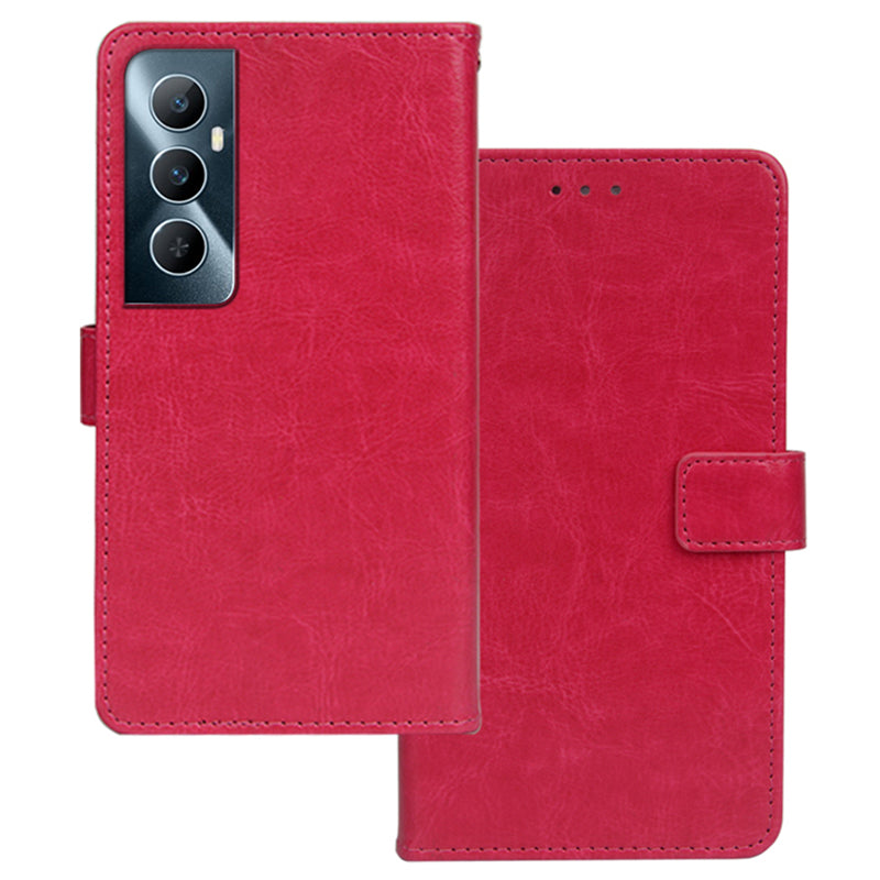 IDEWEI For Realme C65 4G Crazy Horse Texture Cover Leather Case with Photo Card Slots - Rose