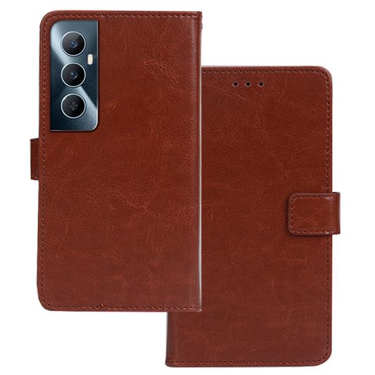 IDEWEI For Realme C65 4G Crazy Horse Texture Cover Leather Case with Photo Card Slots - Brown