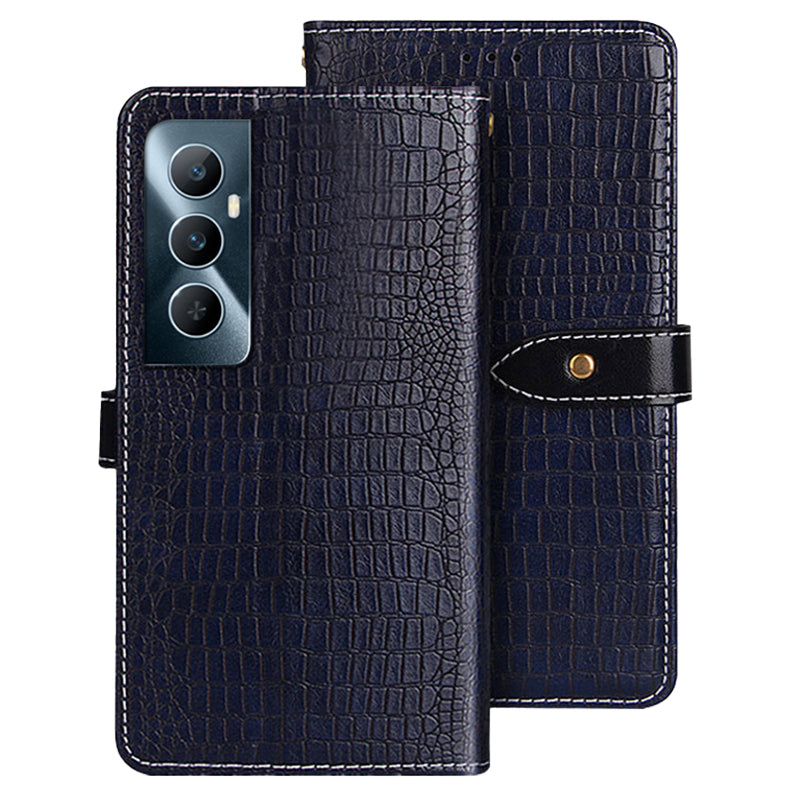 IDEWEI For Realme C65 4G Viewing Stand Case Crocodile Texture PU Leather Phone Cover - Blue