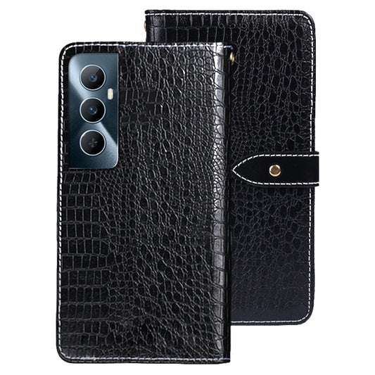 IDEWEI For Realme C65 4G Viewing Stand Case Crocodile Texture PU Leather Phone Cover - Black