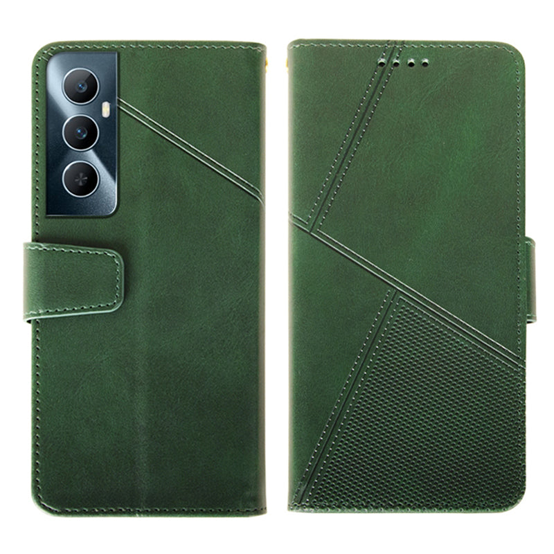 IDEWEI For Realme C65 4G Case Scratch-resistant Wallet Calf Texture Leather Phone Cover - Green