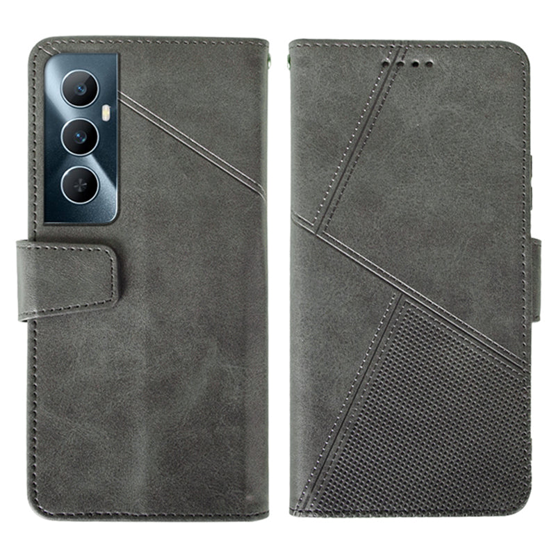 IDEWEI For Realme C65 4G Case Scratch-resistant Wallet Calf Texture Leather Phone Cover - Grey