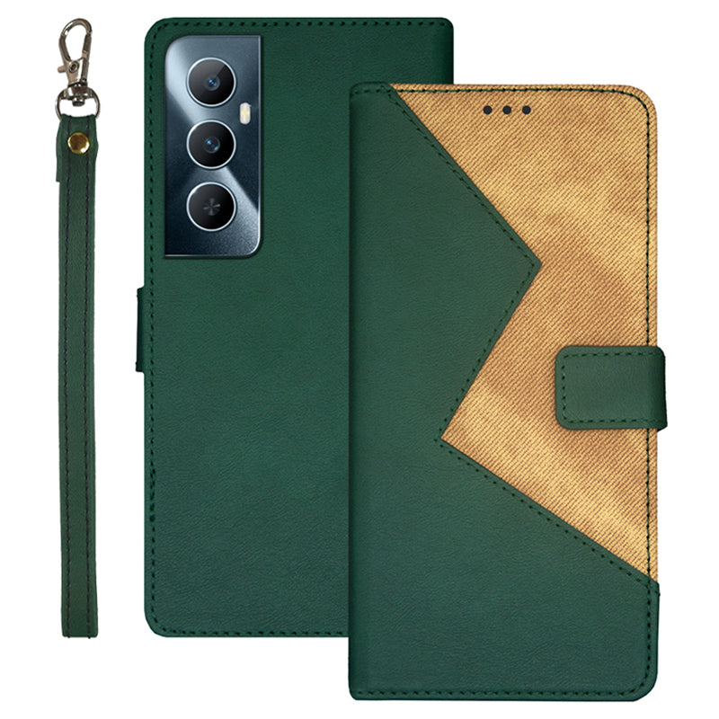 IDEWEI For Realme C65 4G Anti-fall Leather Case with 3 Card Slots Stand Phone Cover - Green