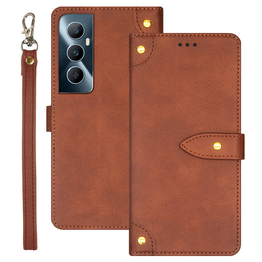 IDEWEI For Realme C65 4G Case PU Leather+TPU Scratch-proof Flip Stand Phone Cover - Brown