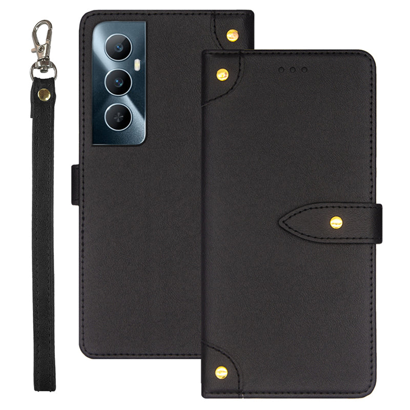 IDEWEI For Realme C65 4G Case PU Leather+TPU Scratch-proof Flip Stand Phone Cover - Black