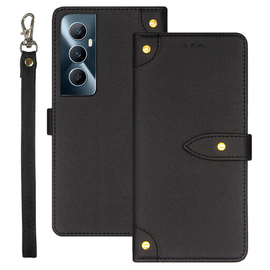 IDEWEI For Realme C65 4G Case PU Leather+TPU Scratch-proof Flip Stand Phone Cover - Black