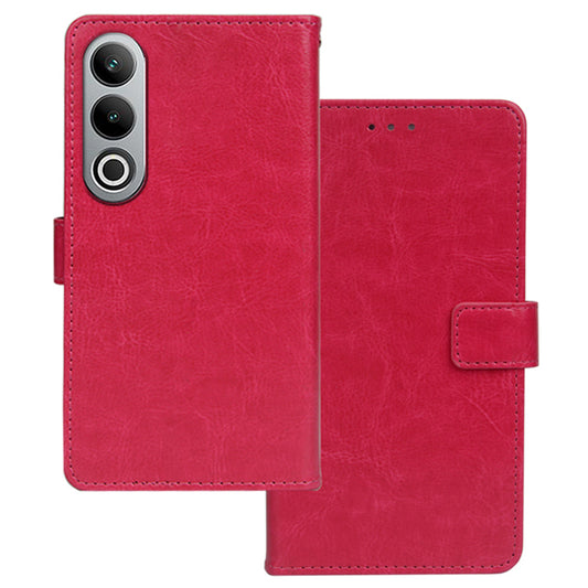 IDEWEI Leather Case for OnePlus Nord CE4 5G , Crazy Horse Texture Cover with Photo Card Slots - Rose
