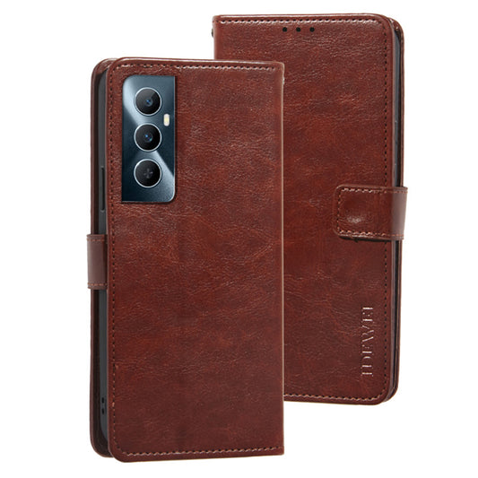 IDEWEI For Realme C65 4G Case Card Holder Wallet PU Leather Stand Phone Cover - Brown