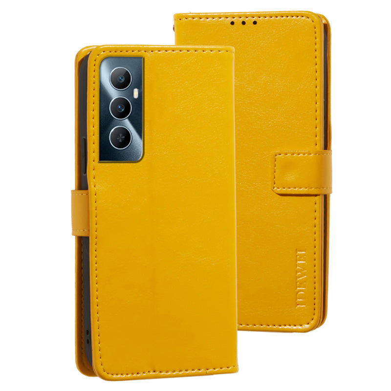 IDEWEI For Realme C65 4G Case Card Holder Wallet PU Leather Stand Phone Cover - Yellow