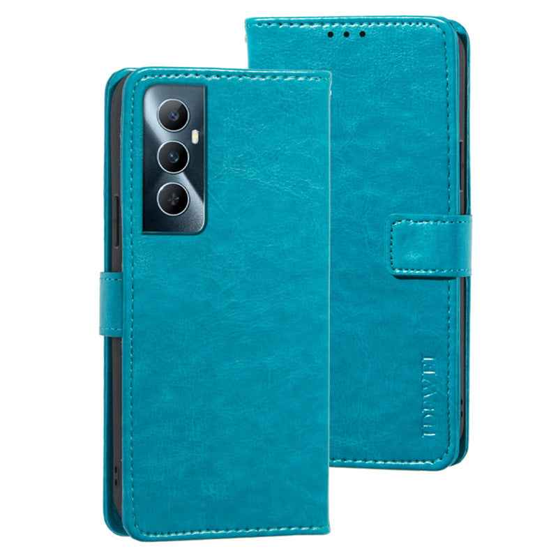 IDEWEI For Realme C65 4G Case Card Holder Wallet PU Leather Stand Phone Cover - Sky Blue