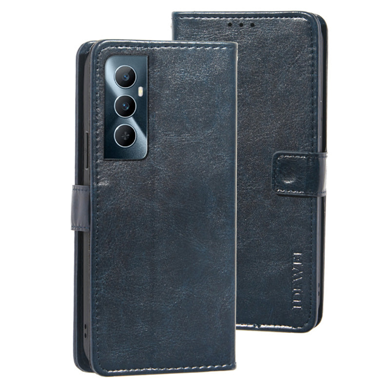 IDEWEI For Realme C65 4G Case Card Holder Wallet PU Leather Stand Phone Cover - Dark Blue