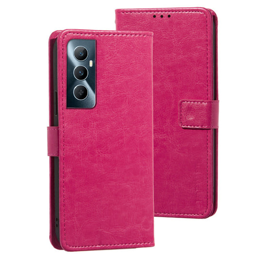 IDEWEI For Realme C65 4G Case Card Holder Wallet PU Leather Stand Phone Cover - Rose