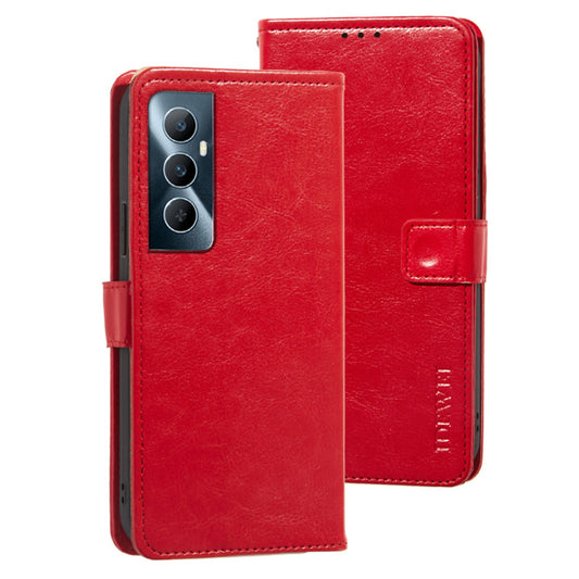 IDEWEI For Realme C65 4G Case Card Holder Wallet PU Leather Stand Phone Cover - Red