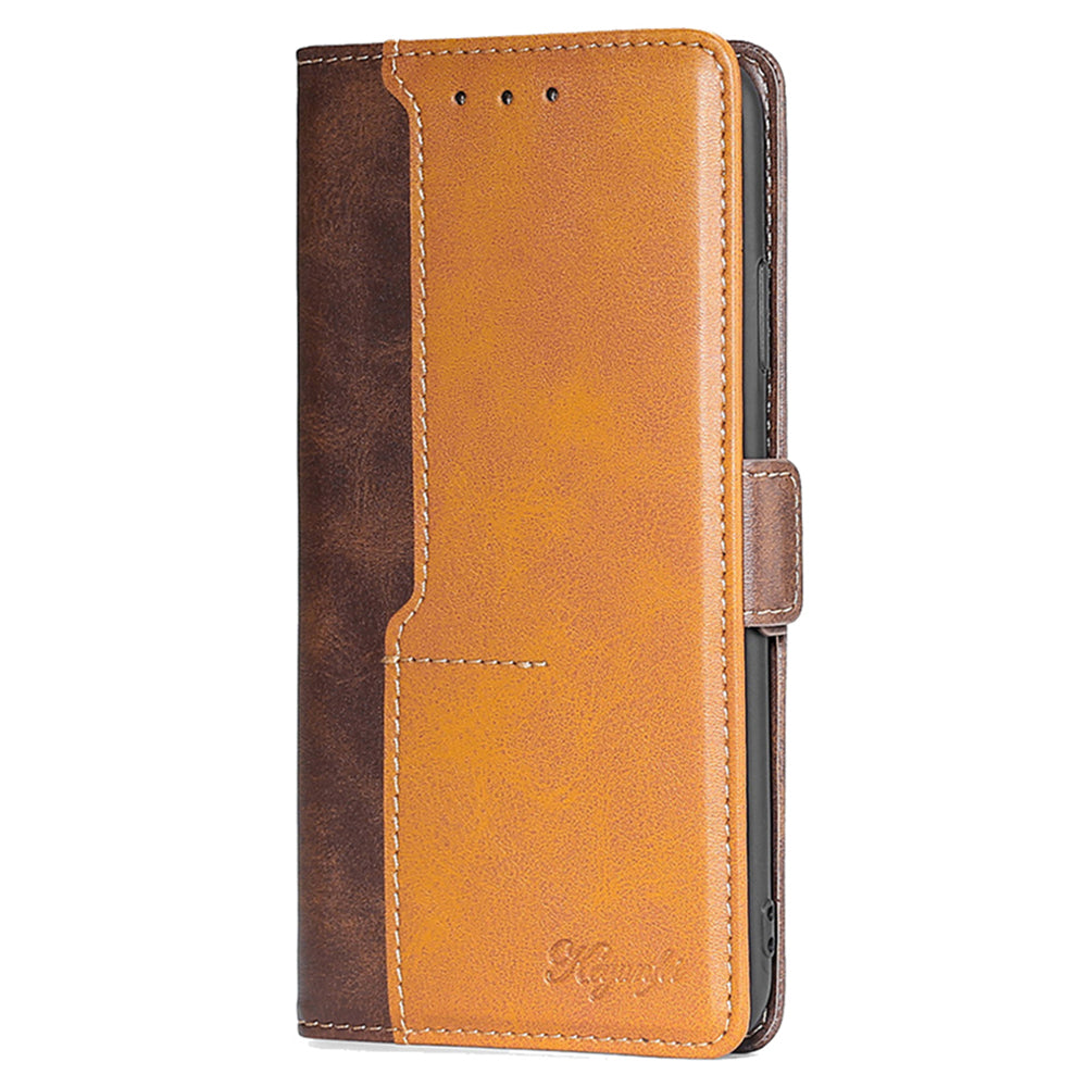 For Xiaomi 14 Ultra Case Dual Color Splicing Leather Flip Wallet Phone Cover - Dark Brown+Gold