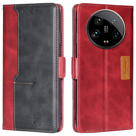 For Xiaomi 14 Ultra Case Dual Color Splicing Leather Flip Wallet Phone Cover - Black+Red